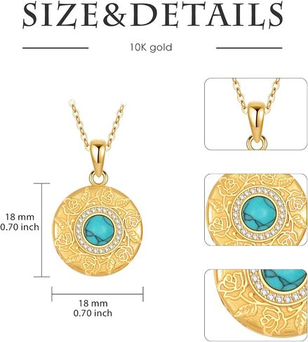 BETHZA Locket Necklace for Women 925 Sterling Silver Gold Plated Natural Turquoise Round Shape Locket That Holds 2 Pictures Photo Pendant Jewelry Gifts for Wife Girlfriend Her in Saudi Arabia