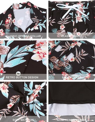 Nonwe الرجال قميص هاواي صيفي وبطانة ضغط مجموعة قصيرة عادية 2 قطعة زر أسفل قصيرة الأكمام عطلة الشاطئ وتتسابق in Kuwait