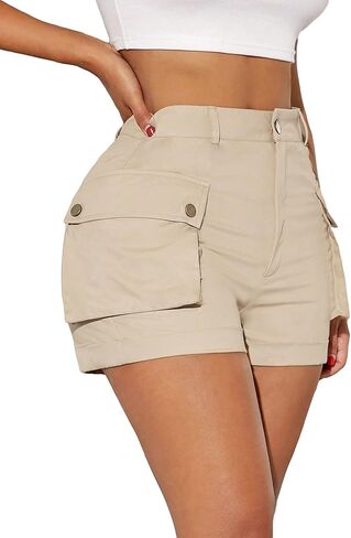 شورت نسائي كاجوال من Milumia بخصر مطاطي وجيوب بغطاء قلاب وسروال فضفاض in Kuwait