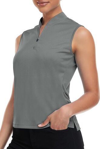 المرأة جولف بولو قميص بلا أكمام الجافة تناسب السيدات البريدي الياقة تانك الأعلى SPF 50 + قمصان التنس Mositure فتل in Kuwait