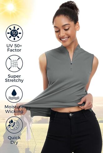 المرأة جولف بولو قميص بلا أكمام الجافة تناسب السيدات البريدي الياقة تانك الأعلى SPF 50 + قمصان التنس Mositure فتل in Kuwait