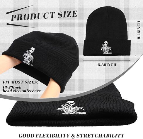 Silicherry 9 Skull Goth Knit Beanie Hats Winter Beanie Hats for Men Women Xmas Gift Winter Knit Cuffed Embroidery Skull Cap Black in Saudi Arabia