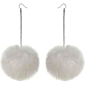 Bohemia Colorful Faux Fur Fluffy Ball Tassel Earrings Handmade Lightweight Soft Plush Pom Pom Dangle Drop Earring for Women Girl Thanksgiving Christmas Gifts Winter Jewelry