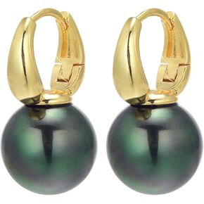 HUGE TOMATO Pearl Drop Earrings, 14mm Elegant Big Pearl Earrings for Women, 14K Gold Plated Hoop Clasp, Pearl Dangle Earrings for Gift