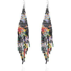 Long Beaded Tassel Earrings - Bohemia Colorful Bead Handmade Beaded Tassel Earrings，Gifts and Christmas