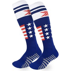 BUENWAZ American Flag Athletic Knee High Socks Patriotic Over the Calf Socks for Baseball Football Softball Soccer