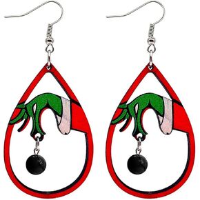 WCRAZYE Christmas Wood Earrings for Women Handmade Wooden Teardrop Dangle Earrings Christmas Xmas New Year Party Earrings Set Winter Holiday Jewelry Gift