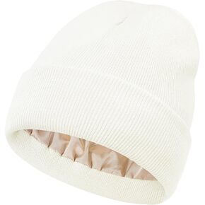 Komorebi Womens Satin Lined Beanie Slouchy Beanies for Men Womens Winter Knit Hat Warm Cuffed Skull Cap