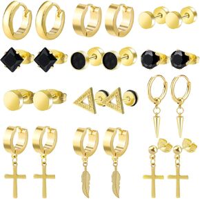 ONESING 12 Pairs Earrings for Men Black Stud Earrings Mens Earrings Set Black Earrings for Men Stainless Steel Cross Earrings for Men Women Jewelry Piercings Men Earrings in Saudi Arabia