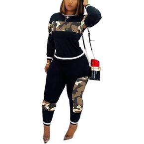 Women's Casual 2 Piece Outfit Leopard Print Long Sleeve Pullover Tops Bodycon Pants Joggers Set Tracksuit