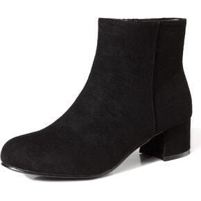 LIURUIJIA Women's Suede Leather Booties Low Mid Block Heel Ankle Boots Slip On Side Zippers Round Toe Short Boots
