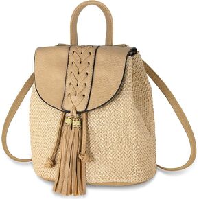 Hirooms Women Beach Bag Straw Woven Shoulder Bag Crossbody Bucket Handbags Summer Handmade Hobo Purse Bamboo Handle