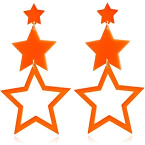 Dreuyet Multilayer Acrylic Big Star Earrings Multicolor 80s Neon Earrings Acrylic Exaggerated Star Dangle Earrings for Women 80s Halloween Party Costume Accessory