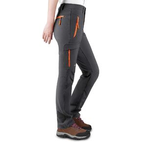 KUTOOK Women's Thermal Softshell Hiking Pants Windproof Polar Fleece Lined Cargo Pants for Winter Outdoor Sports