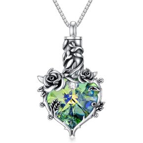 TOUPOP Rose Cremation Jewelry for Ashes Urn Necklace with Heart Crystal Rose Flower 925 Sterling Silver Ashes Pendant Necklaces for Women Men Memorial Gift for Women Girls Keepsake in Saudi Arabia
