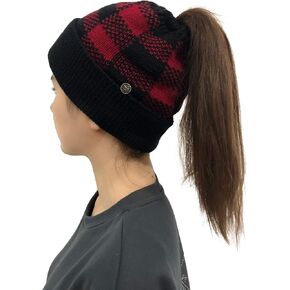 Womens Ponytail Beanie Hat with Button for Mask,Criss Cross Winter High Messy Bun Beanie Hat with Ponytail Hole… in Kuwait