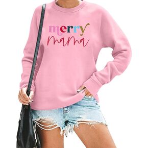 EGELEXY Merry Mama Sweatshirt Women Christmas Mom Sweatshirt Christmas Graphic Vacation Pullovers Tops