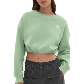 CHYRII Women Oversized Cropped Sweatshirt Fleece Crewneck Pullover Long Sleeve Crop Tops Fall Winter Oufits Clothes