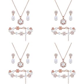 Bridesmaid Jewelry Set for Women Girls,18K Gold & Silver & Rose Gold Plated Flower Pendant with Pearl Necklace Earrings Bracelet Set,Bridesmaid Gift for Wedding & Proposal/Party/Prom Gift