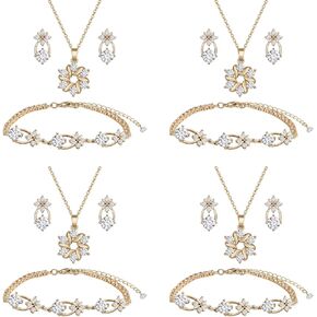 Bridesmaid Jewelry Set for Wedding, 18K Gold or Rose Gold or Silver Plated Copper with Clean Cubic Zirconia Necklace Earring Bracelet Set for Women Girls Gift