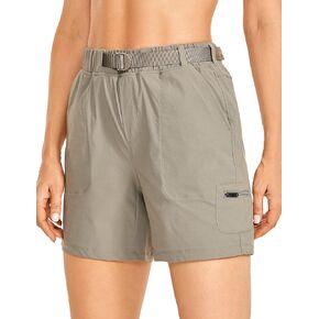 CRZ YOGA Women's Lightweight Cargo Hiking Shorts with Belt 6'' - Stretch Long Summer Athletic Outdoor Workout Shorts Pockets