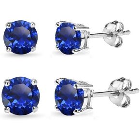 Sapphire Earrings for Women Sterling Silver Trendy Round-Cut Created Blue Gemstone Solitaire Studs for Men Girls Teens Bridesmaids Prom Gift in Kuwait