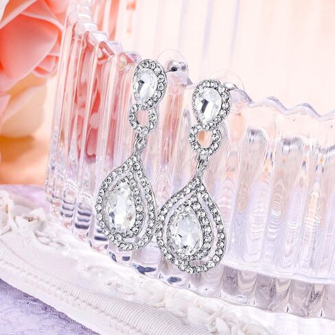 BriLove Women's Wedding Bridal Crystal Teardrop Infinity Chandelier Dangle Earrings in Saudi Arabia