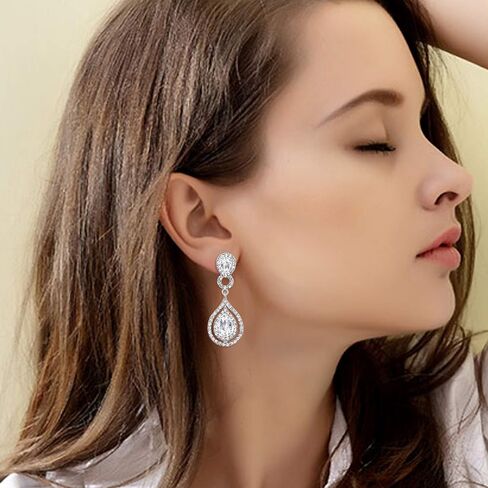 BriLove Women's Wedding Bridal Crystal Teardrop Infinity Chandelier Dangle Earrings in Saudi Arabia