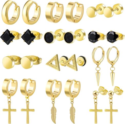 ONESING 12 Pairs Earrings for Men Black Stud Earrings Mens Earrings Set Black Earrings for Men Stainless Steel Cross Earrings for Men Women Jewelry Piercings Men Earrings in Saudi Arabia