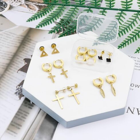 ONESING 12 Pairs Earrings for Men Black Stud Earrings Mens Earrings Set Black Earrings for Men Stainless Steel Cross Earrings for Men Women Jewelry Piercings Men Earrings in Saudi Arabia