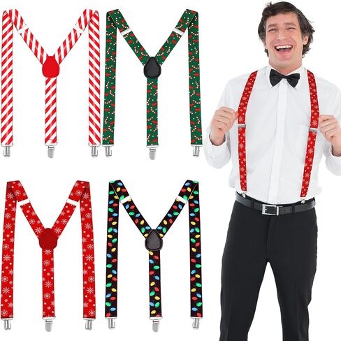 Liitrsh 4 Pcs Christmas Suspenders Unisex Suspenders, Y Back Style Adjustable Button Suspenders Elastic Suspenders Christmas Accessories for Women Men Party Christmas Wearable Supplies, 4 Styles in Saudi Arabia