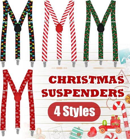Liitrsh 4 Pcs Christmas Suspenders Unisex Suspenders, Y Back Style Adjustable Button Suspenders Elastic Suspenders Christmas Accessories for Women Men Party Christmas Wearable Supplies, 4 Styles in Saudi Arabia