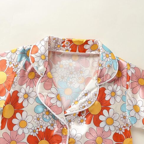 Qiylii 1-6Y Toddler Girls Floral Silk Pajamas Short Sleeve Button-Up Top Shorts Summer 2PC Flowers Satin Pajamas Set in Kuwait