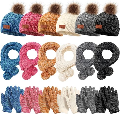 Liitrsh 18 Pcs Kids Winter Beanie Hat Scarf Gloves Set for Girls Knit Thick Thermal Lined Hat Scarf Gloves for Toddler Boys Aged 5-12 in Saudi Arabia