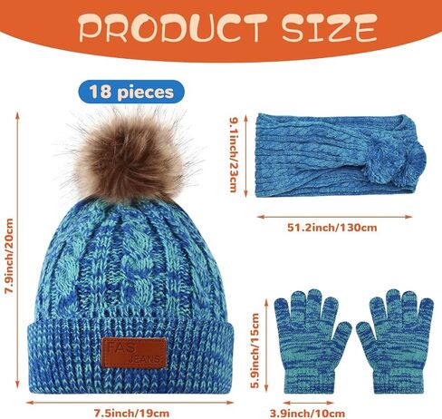 Liitrsh 18 Pcs Kids Winter Beanie Hat Scarf Gloves Set for Girls Knit Thick Thermal Lined Hat Scarf Gloves for Toddler Boys Aged 5-12 in Saudi Arabia