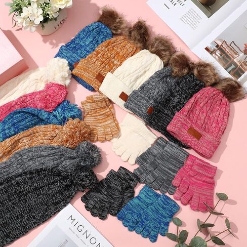 Liitrsh 18 Pcs Kids Winter Beanie Hat Scarf Gloves Set for Girls Knit Thick Thermal Lined Hat Scarf Gloves for Toddler Boys Aged 5-12 in Saudi Arabia