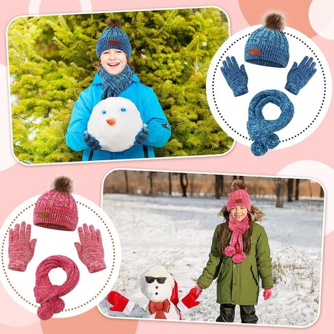 Liitrsh 18 Pcs Kids Winter Beanie Hat Scarf Gloves Set for Girls Knit Thick Thermal Lined Hat Scarf Gloves for Toddler Boys Aged 5-12 in Saudi Arabia