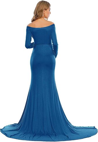 ZIUMUDY Elegant Fitted Maternity Gown Side Split Off Shoulder Long Sleeve Maxi Photography Dress Baby Shower in Saudi Arabia