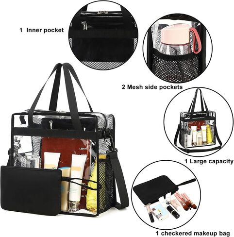 حقيبة شفافة معتمدة من الاستاد مقاس 12 × 6 × 12 حقيبة حمل شفافة محفظة كروس شفافة من خلال حقائب اليد للعمل والسفر والشاطئ in Kuwait