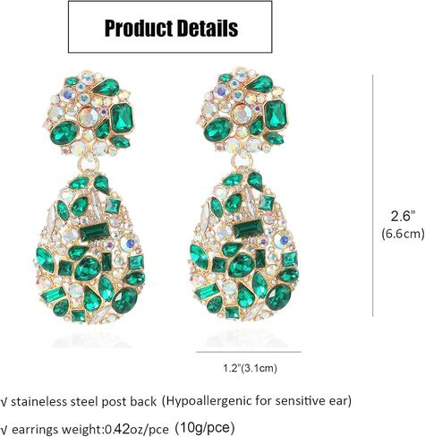 ATIMIGO Rhinestone Teardrop Dangle Earrings Trendy Crystal Drop Statement Earrings hypoallergenic Chandelier Fashion Earrings for Women in Kuwait