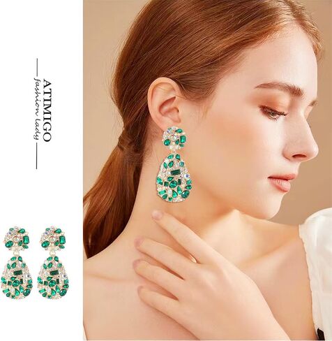 ATIMIGO Rhinestone Teardrop Dangle Earrings Trendy Crystal Drop Statement Earrings hypoallergenic Chandelier Fashion Earrings for Women in Kuwait