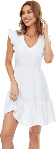 فستان قصير بطبقات وأكمام مكشكشة من NiYaDress للنساء صيفي كاجوال in Kuwait