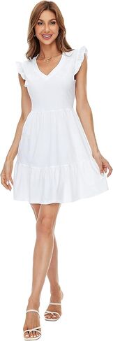 فستان قصير بطبقات وأكمام مكشكشة من NiYaDress للنساء صيفي كاجوال in Kuwait