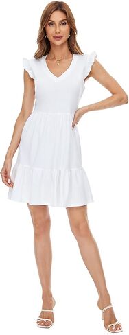 فستان قصير بطبقات وأكمام مكشكشة من NiYaDress للنساء صيفي كاجوال in Kuwait