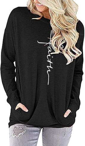 ZILIN Women's Casual Letter Print Crewneck T-Shirt Long Sleeve Tunic Tops Sweatshirt with Pockets in Kuwait