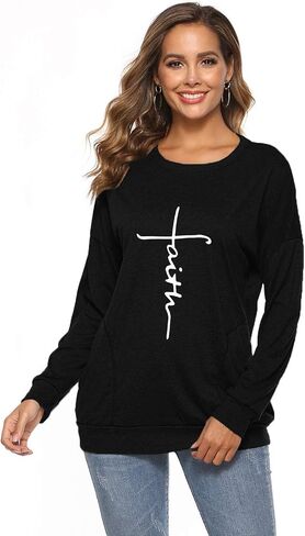 ZILIN Women's Casual Letter Print Crewneck T-Shirt Long Sleeve Tunic Tops Sweatshirt with Pockets in Kuwait