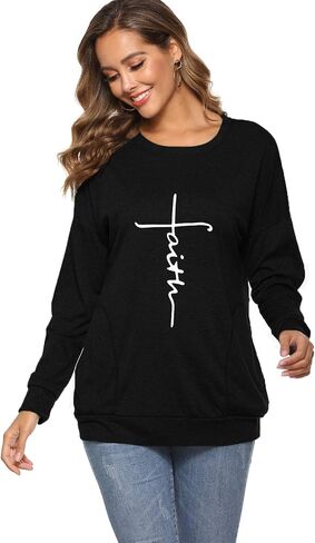 ZILIN Women's Casual Letter Print Crewneck T-Shirt Long Sleeve Tunic Tops Sweatshirt with Pockets in Kuwait