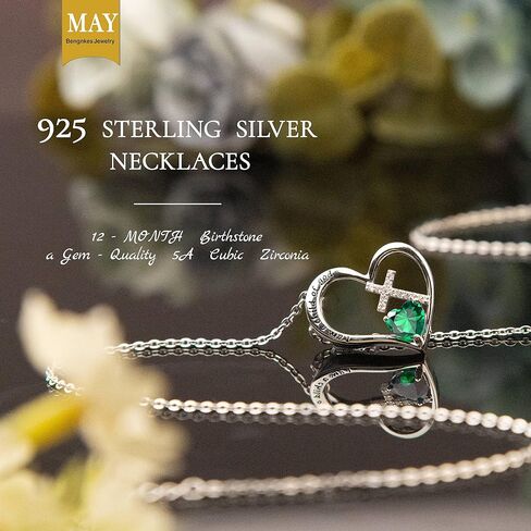 Bengnkes BG 925 Sterling Silver I Am a Child of God Cross Pendant Necklaces for Women, Heart Necklace with Birthstone Communion Goddaughter Christian Baptism Jewelry Gifts for Girls in Saudi Arabia