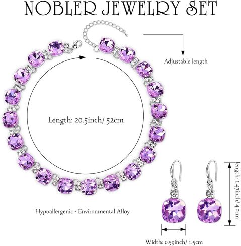 XILAZAB Clear Purple Crystal Wedding Bridal Jewelry Set for Brides Bridesmaid, Gemstone Statement Necklace and Earring Set Formal Prom Jewelry Set for Silver-Tone Fit With Wedding Evening Dress in Saudi Arabia