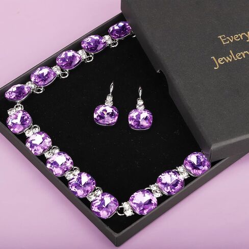 XILAZAB Clear Purple Crystal Wedding Bridal Jewelry Set for Brides Bridesmaid, Gemstone Statement Necklace and Earring Set Formal Prom Jewelry Set for Silver-Tone Fit With Wedding Evening Dress in Saudi Arabia
